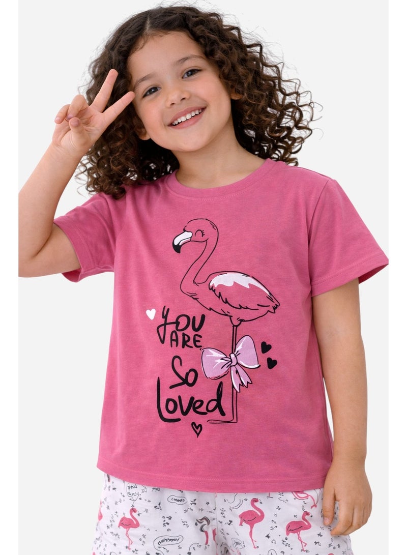 victor and jane Girls’ Pajama Set – Flamingo “You Are Loved” T-Shirt & Printed Shorts - Image 5
